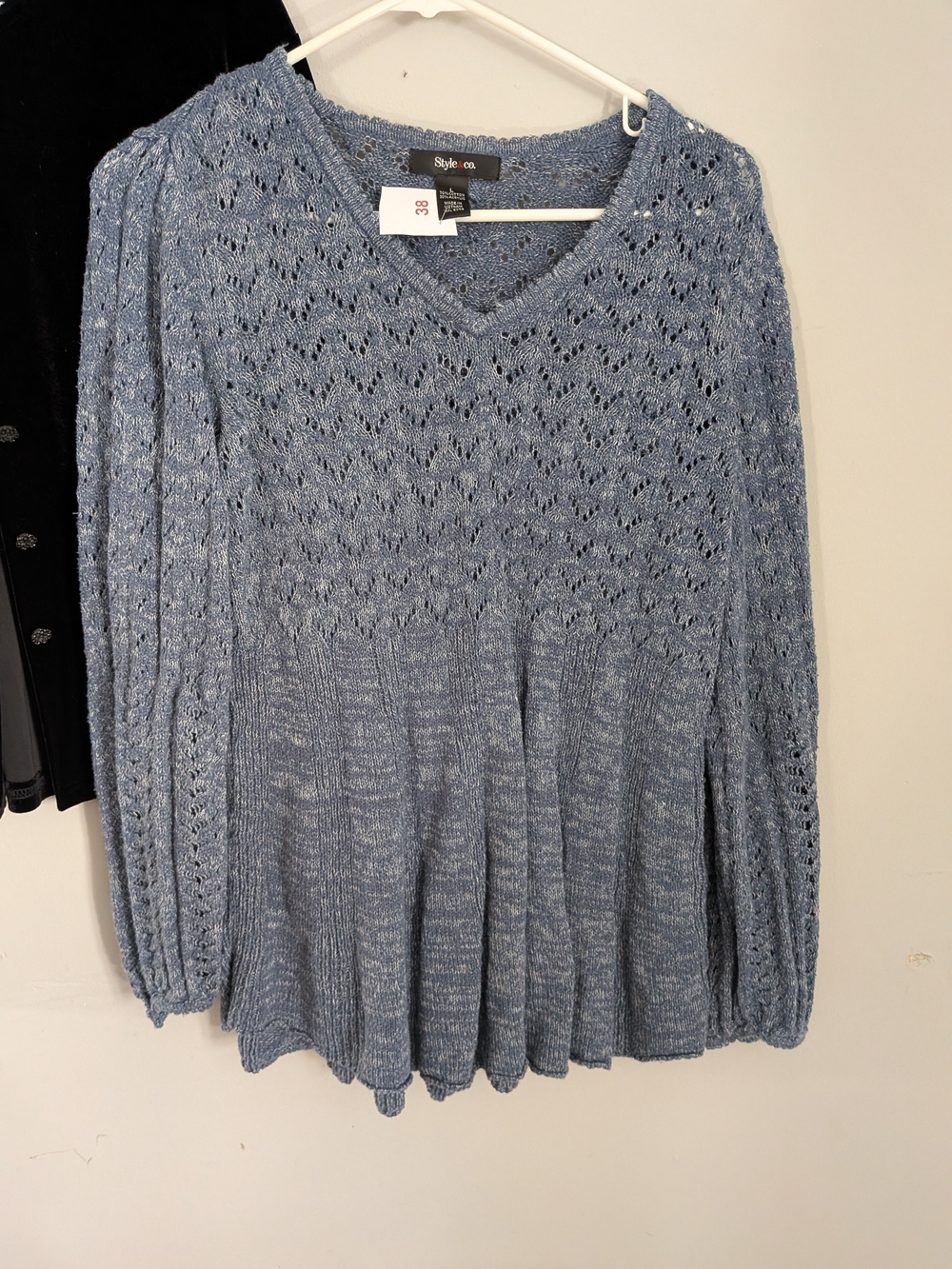 Style & Co. Light Blue V‑Neck Pointelle Knit Sweater